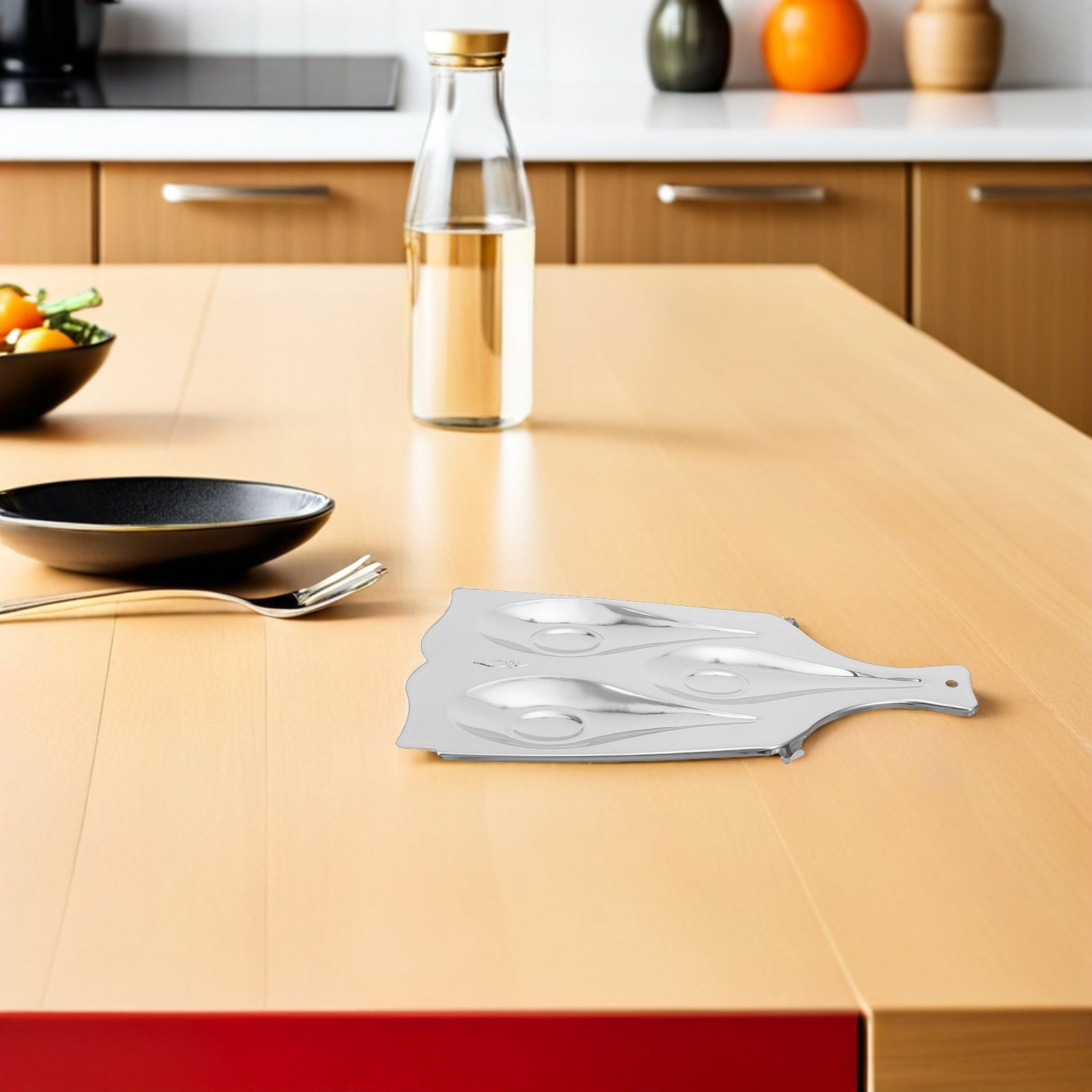 Kitchen Baking Appliances - Stainless Steel Three-Compartment Spoon Rest for